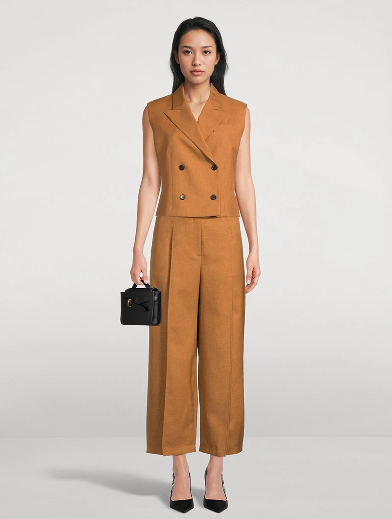 City Twill Pleated Wide-Leg Trousers