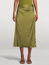 Ruched Crushed Satin Midi Skirt