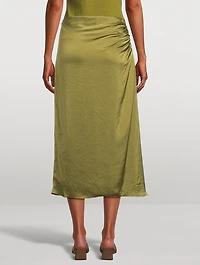 Ruched Crushed Satin Midi Skirt