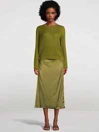Ruched Crushed Satin Midi Skirt