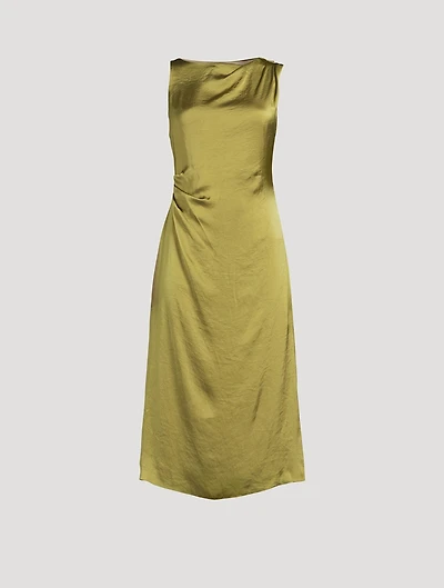 Ruched Crinkled Satin Midi Dress