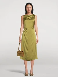 Ruched Crinkled Satin Midi Dress