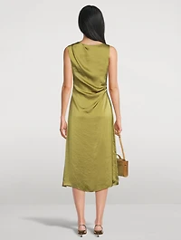 Ruched Crinkled Satin Midi Dress