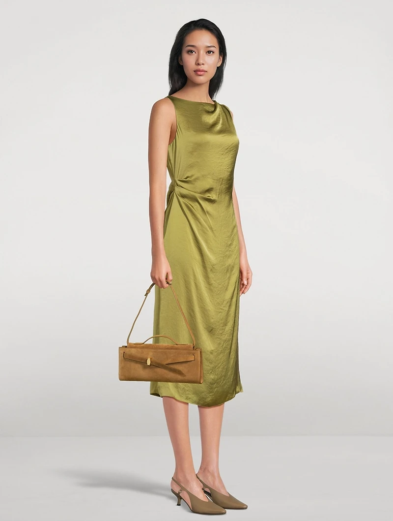 Ruched Crinkled Satin Midi Dress