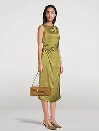 Ruched Crinkled Satin Midi Dress