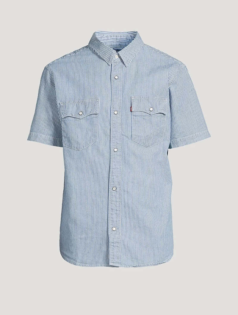 Short-Sleeve Relaxed Western Shirt Striped Print
