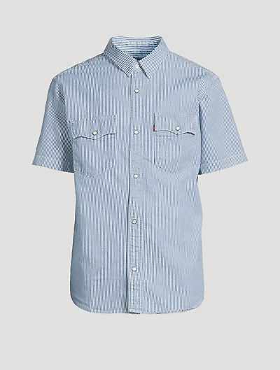 Short-Sleeve Relaxed Western Shirt Striped Print