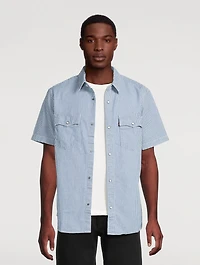 Short-Sleeve Relaxed Western Shirt Striped Print