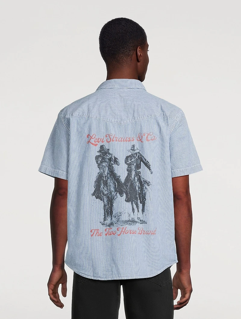 Short-Sleeve Relaxed Western Shirt Striped Print
