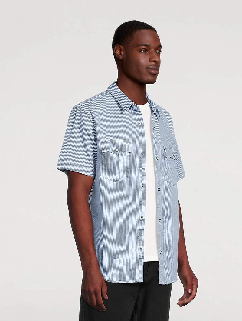 Short-Sleeve Relaxed Western Shirt Striped Print