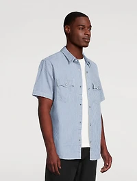 Short-Sleeve Relaxed Western Shirt Striped Print