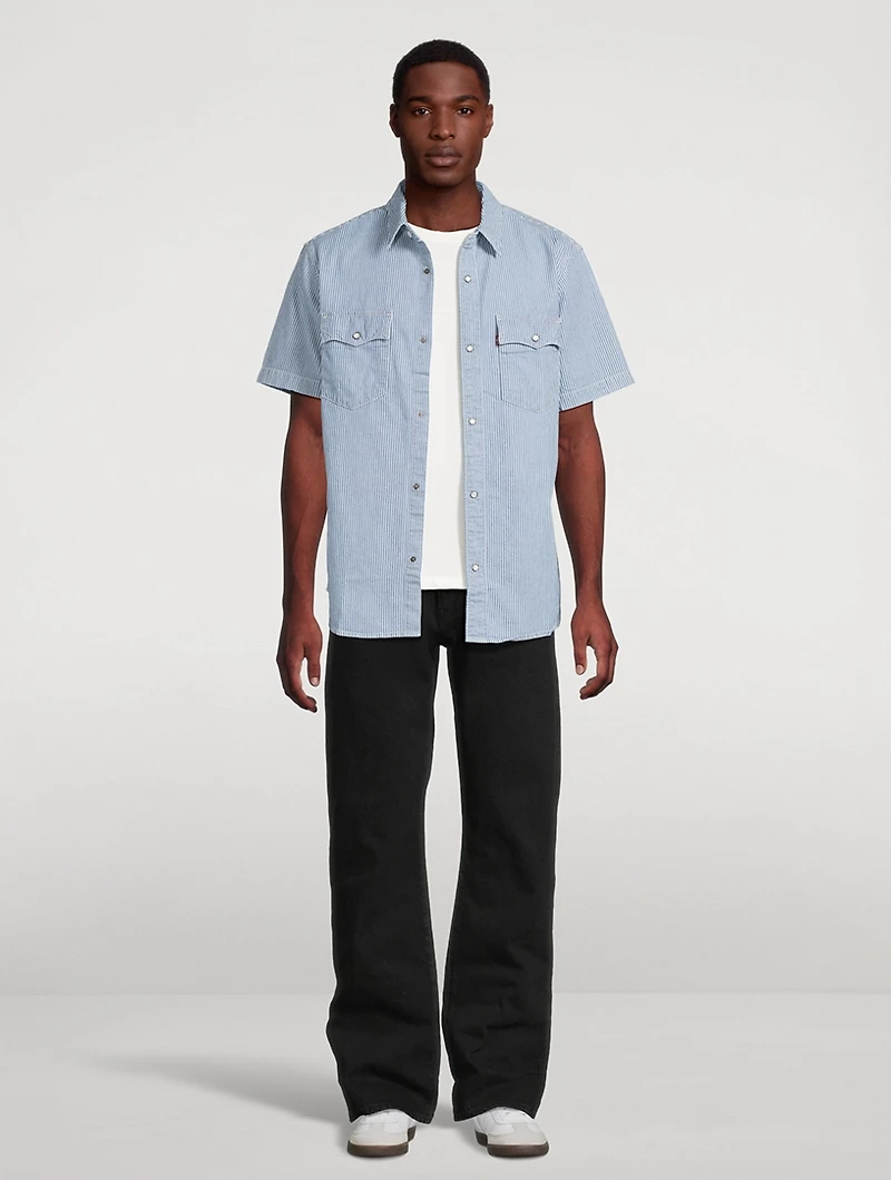 Short-Sleeve Relaxed Western Shirt Striped Print
