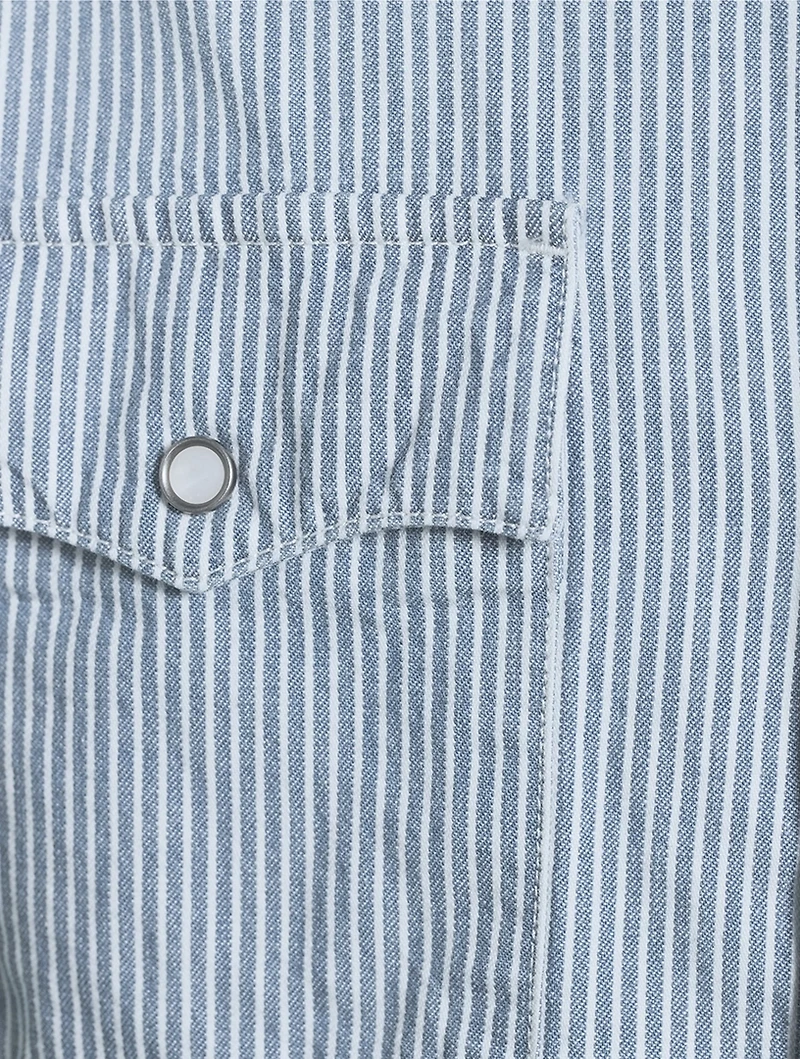 Short-Sleeve Relaxed Western Shirt Striped Print