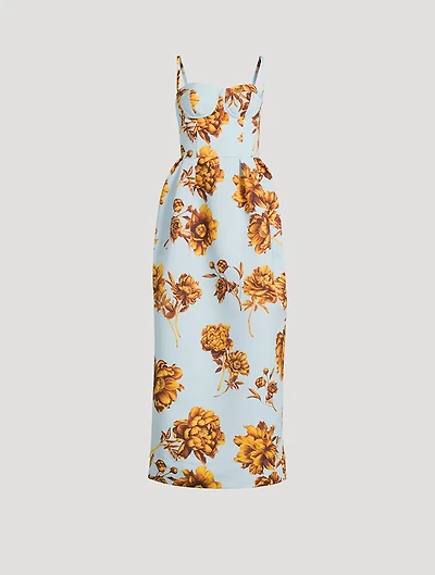 Faille Midi Dress Peony Print