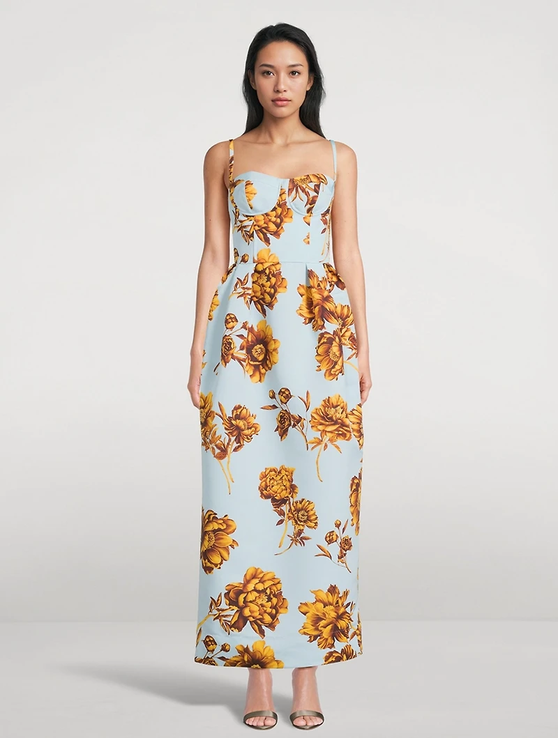 Faille Midi Dress Peony Print