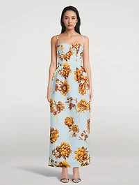Faille Midi Dress Peony Print