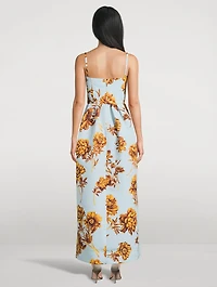 Faille Midi Dress Peony Print
