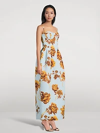 Faille Midi Dress Peony Print