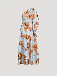 One-Shoulder Silk Twill Midi Dress Peony Print
