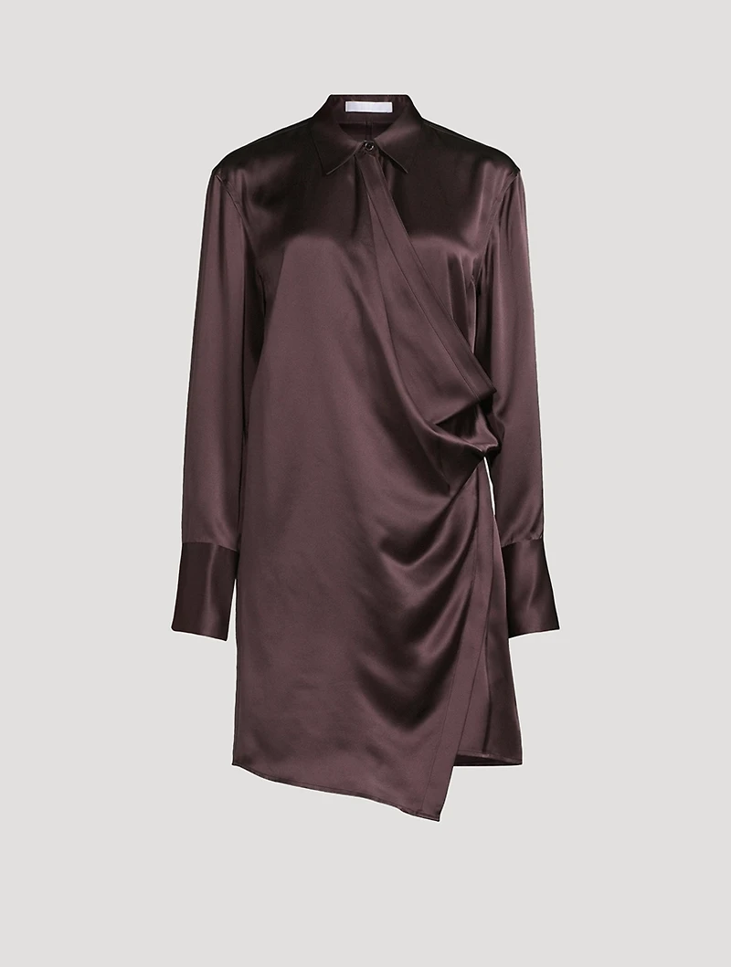 Wrap-Front Silk Shirt Dress