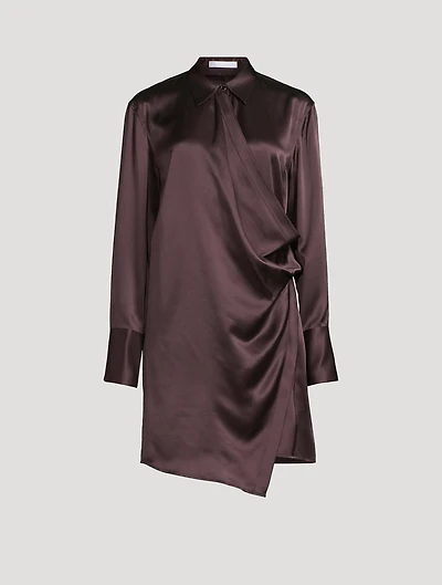 Wrap-Front Silk Shirt Dress
