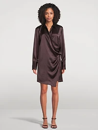 Wrap-Front Silk Shirt Dress