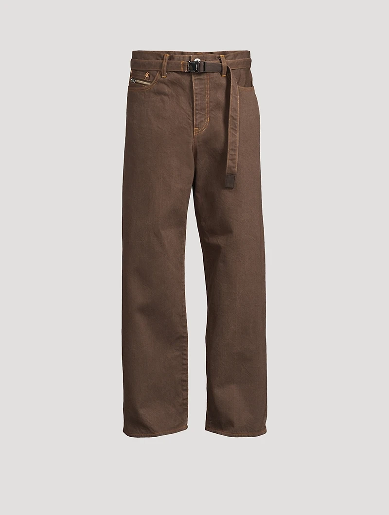 Cotton Straight-Leg Belted Jeans