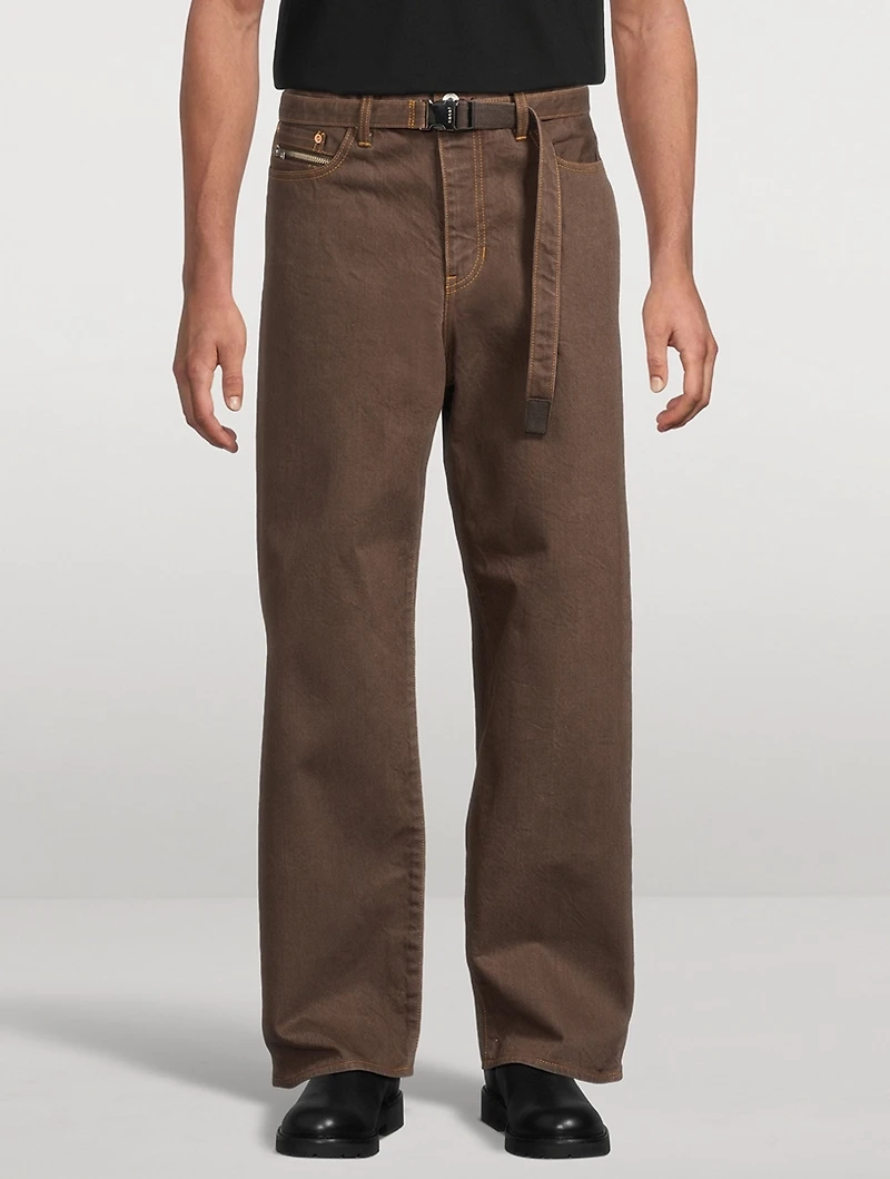 Cotton Straight-Leg Belted Jeans