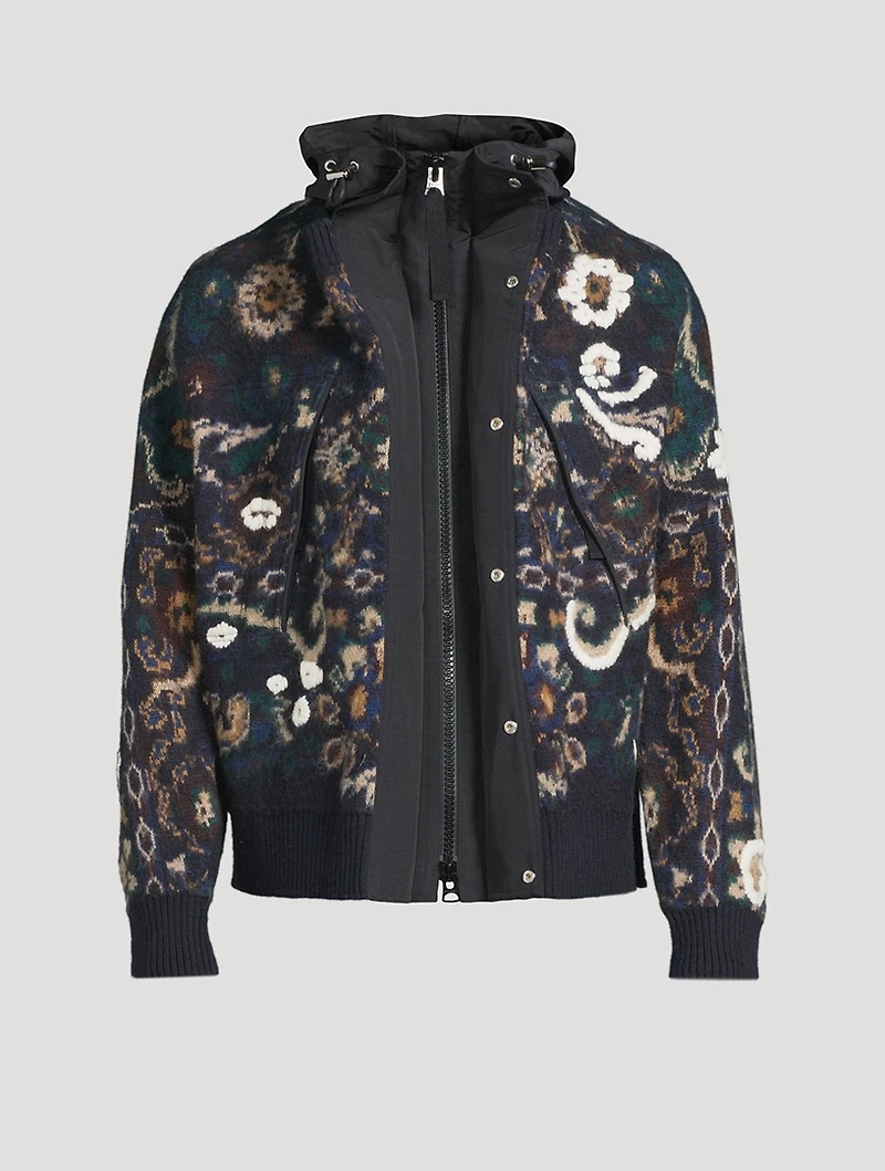 Floral Jacquard Knit Blouson Jacket