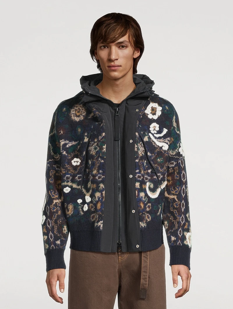 Floral Jacquard Knit Blouson Jacket