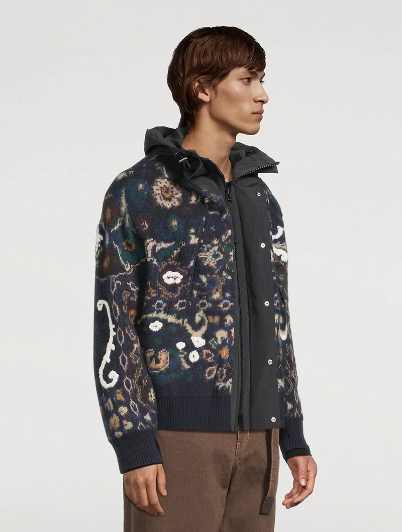 Floral Jacquard Knit Blouson Jacket