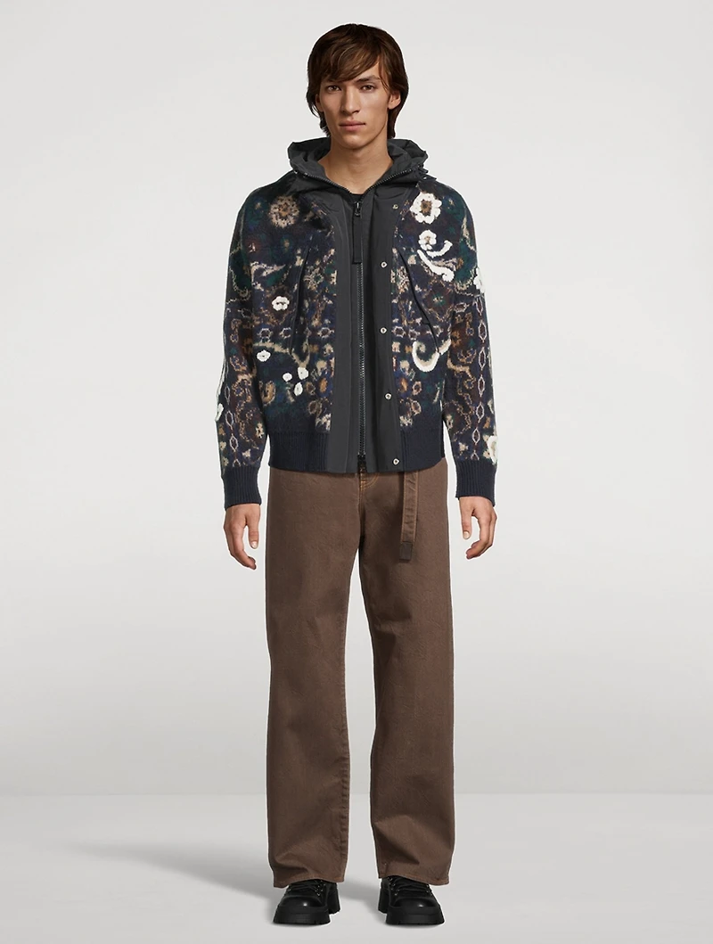 Floral Jacquard Knit Blouson Jacket