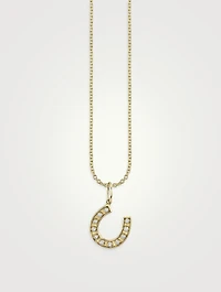 Small 14K Gold Bezel Horseshoe Pendant Necklace With Diamonds