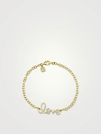 Medium 14K Gold Love Script Chain Bracelet With Diamonds