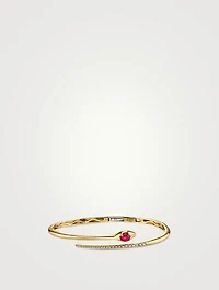 Cabochon 14K Gold Snake Bangle Bracelet With Ruby And Diamonds