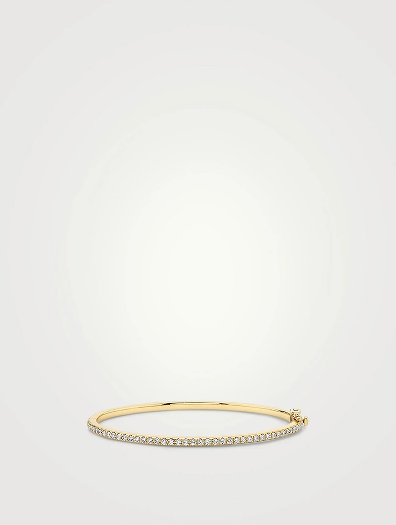 14K Gold Bangle Bracelet With Pavé Diamonds