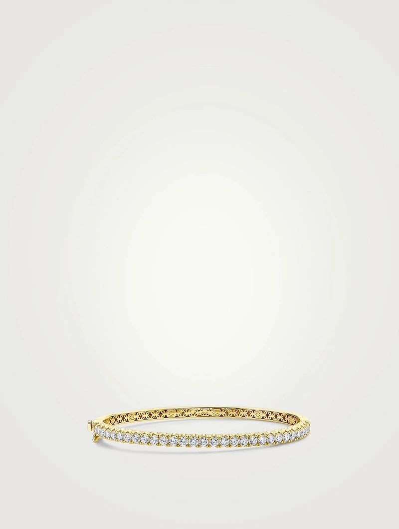 Large 14K Gold Bangle Bracelet With Pavé Diamonds