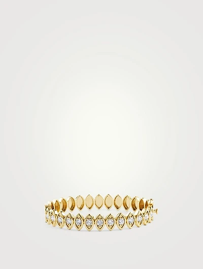 Large 14K Gold Marquise-Eye Bangle Bracelet With Diamonds