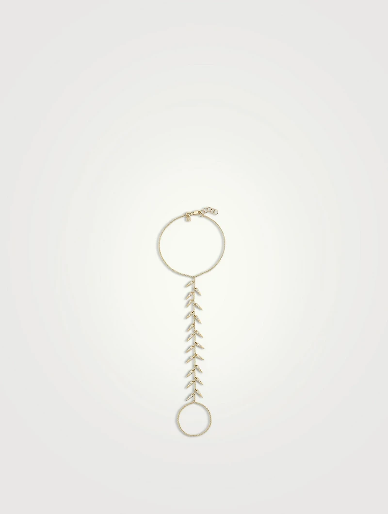 14K Gold Fringe Princess Bracelet Hand Chain With Diamonds