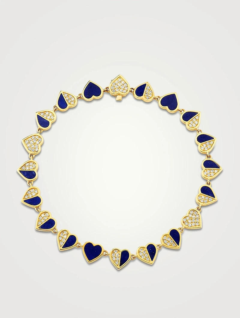 14K Gold Heart Bracelet With Lapis And Diamonds
