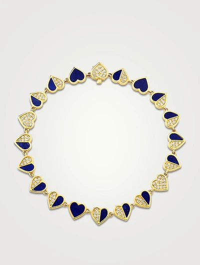 14K Gold Heart Bracelet With Lapis And Diamonds