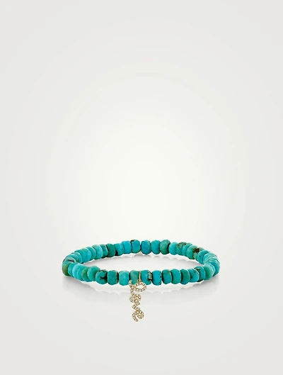 Turquoise Beaded Bracelet With 14K Gold Diamond Love Script Charm