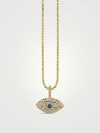 14K Gold Puffy Evil Eye Pendant Necklace With Diamonds