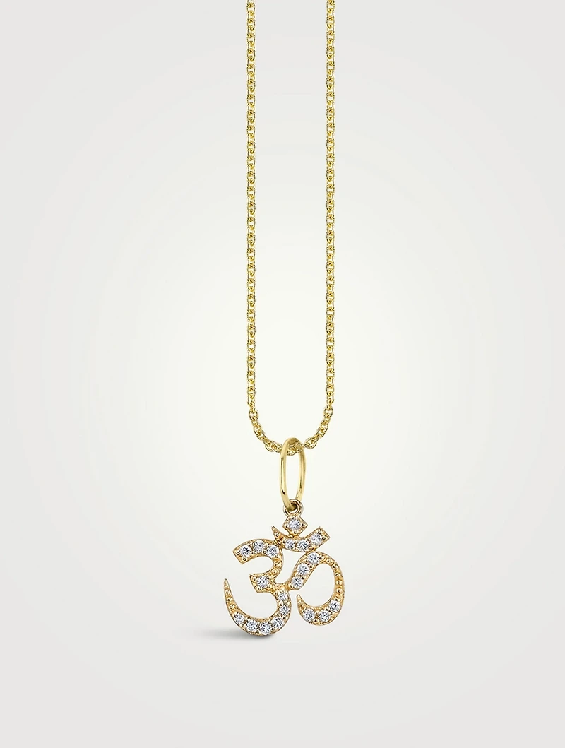 14K Gold Om Pendant Necklace With Diamonds