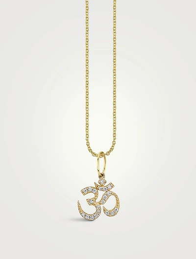 14K Gold Om Pendant Necklace With Diamonds