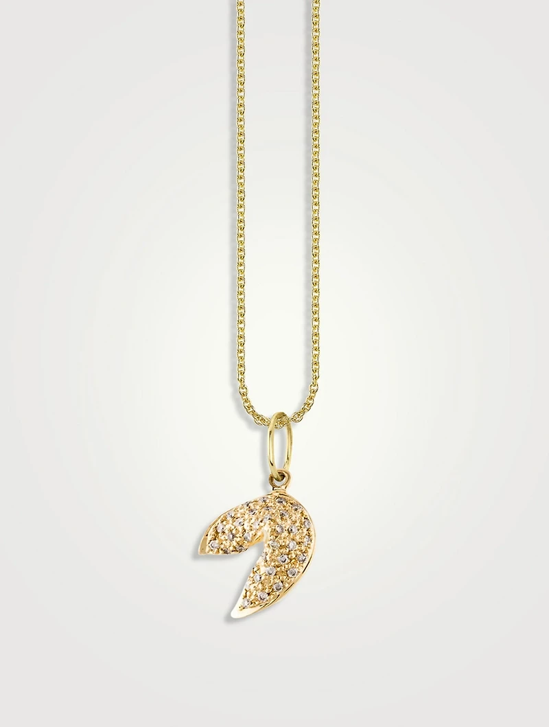 Mini 14K Gold Fortune Cookie Pendant Necklace With Diamonds