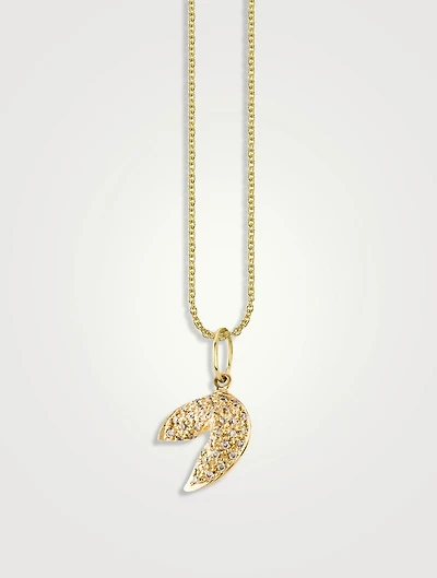 Mini 14K Gold Fortune Cookie Pendant Necklace With Diamonds