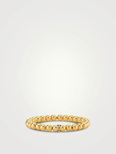 14K Gold Beaded Bracelet With 14K Gold Diamond Evil Eye Rondelle