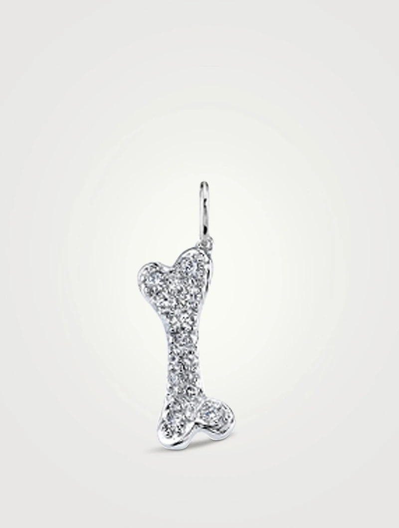 14K White Gold Dog Bone Charm With Diamonds