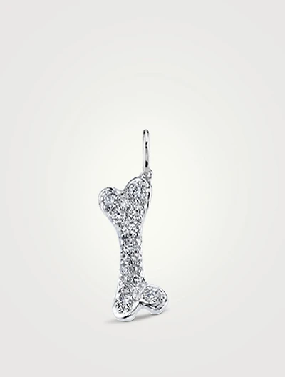 14K White Gold Dog Bone Charm With Diamonds